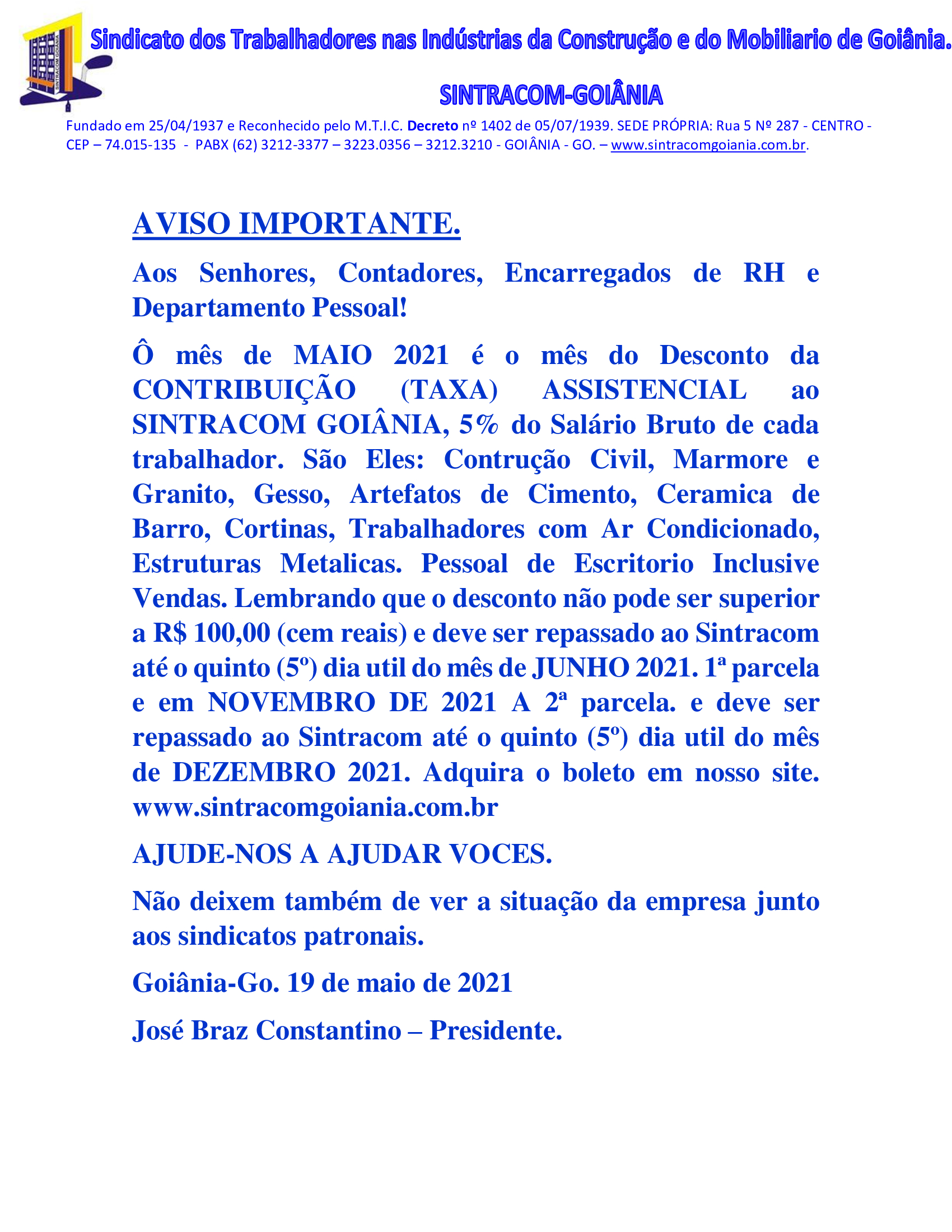 AVISO IMPORTANTE PARA O SAITE 11 2020 1